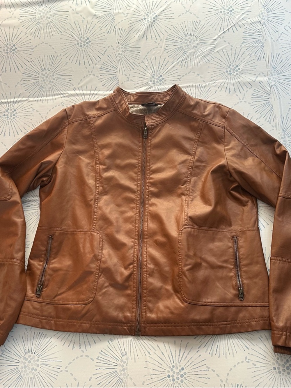 George Chestnut Brown Leather Zip-Front Jacket size 18W-20W - Picture 12 of 13